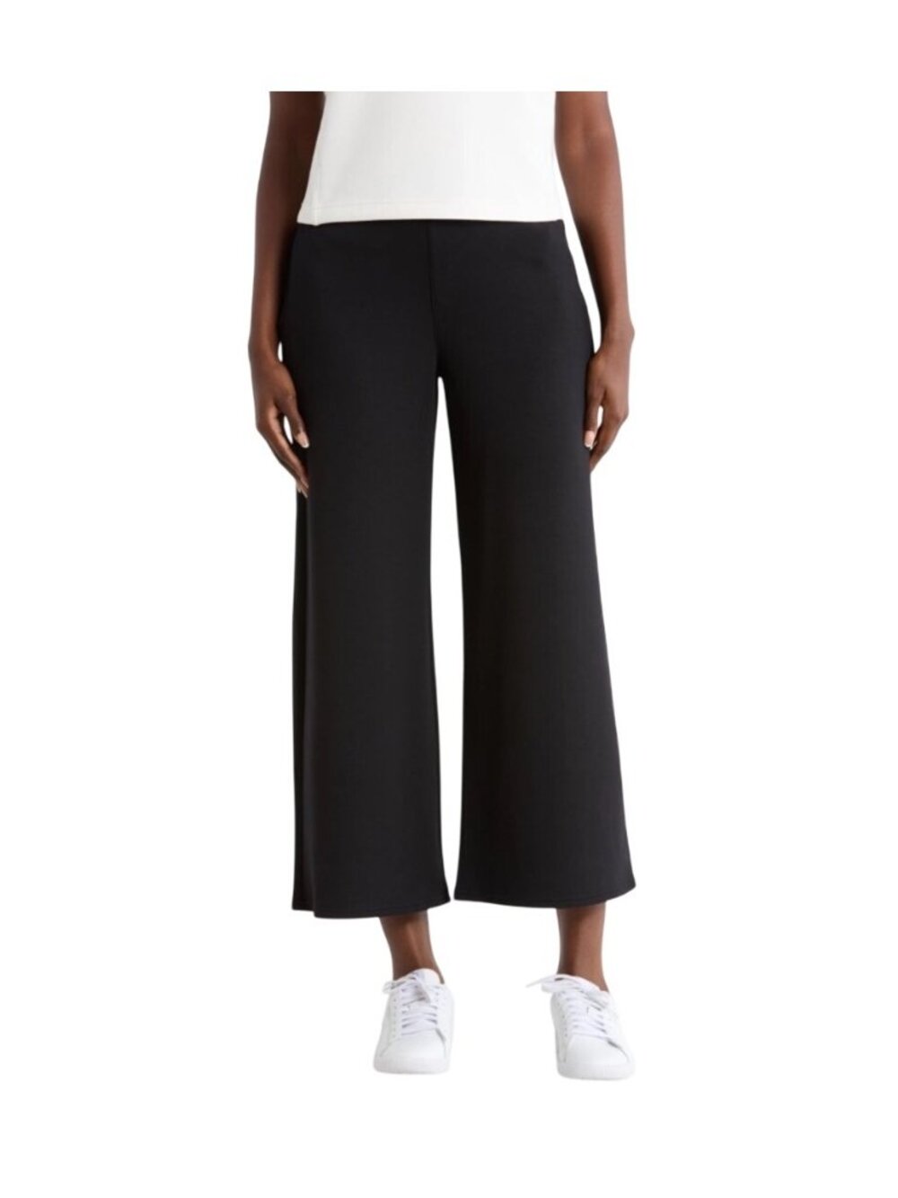 Spanx perfect fit ponte Wide-Leg Black Pull-On Pants M Cropped Stretch Comfort